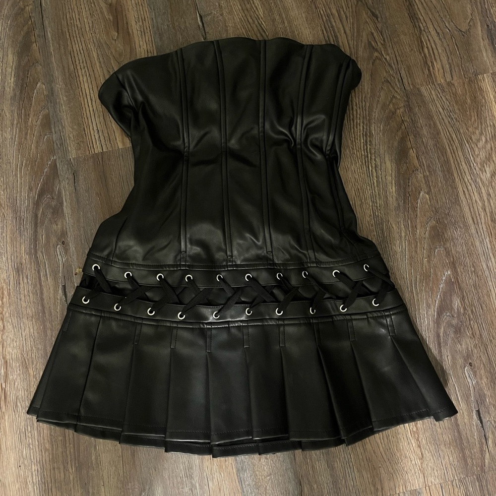 Dollskill Faux Leather Paula Mini Dress